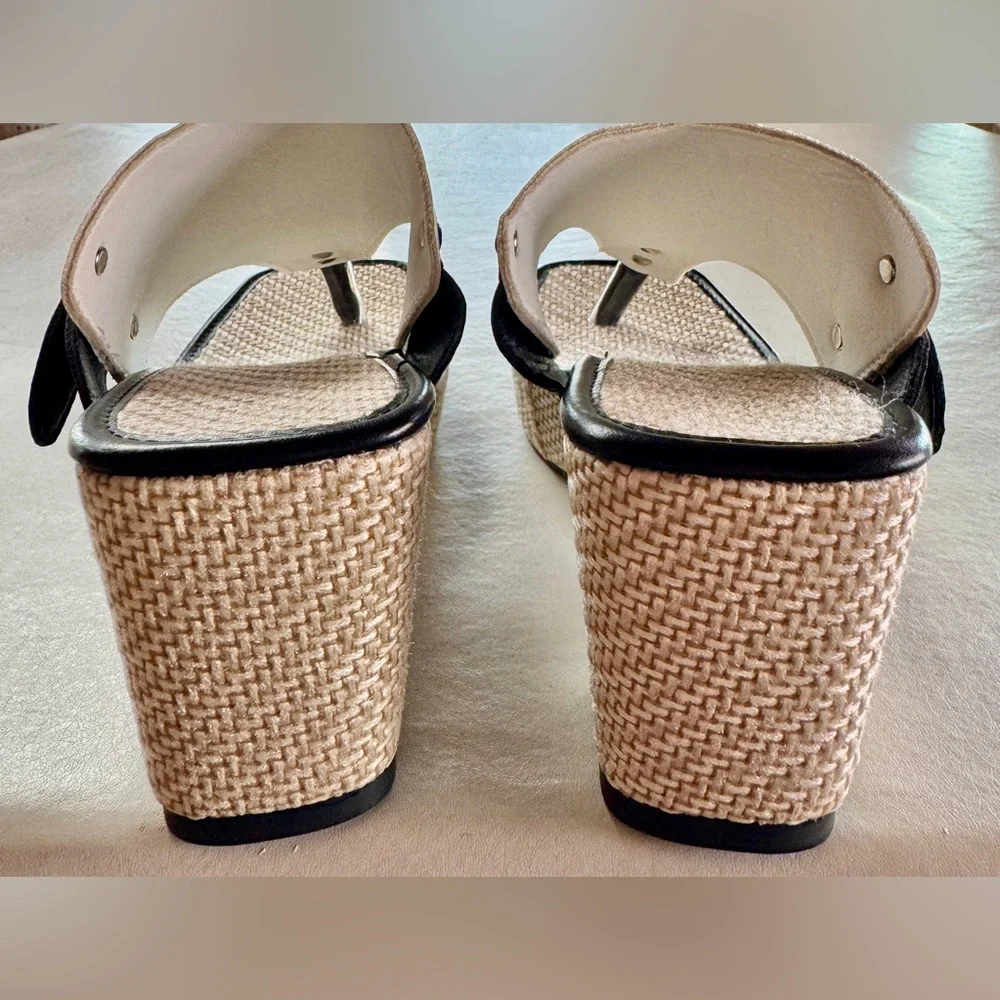 NWT Platform Thong Sandals White Black Adjustable (40) - Picture 12 of 17